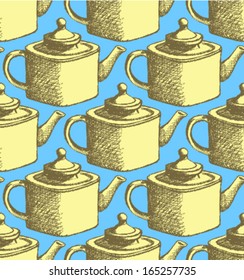 Sketch teapot, vector background 