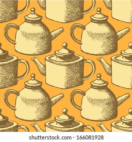 Sketch teapot, vector background 