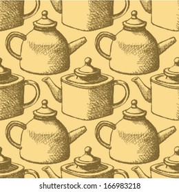 Sketch teapot, vector background 