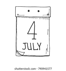 Sketch Of A Tear-off Calendar. The Date Is 4 July. Vector