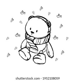 Sketch with a teddy bear for a children's postcard, or children's stores. Vector illustration.