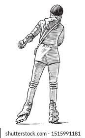 Sketch of teen girl riding on roller skates