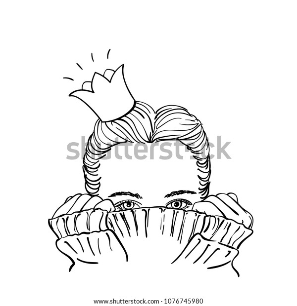 Sketch Teenage Girl Crown Hiding Her Stock Vector Royalty