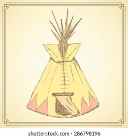 Sketch teepee house in vintage style, vector