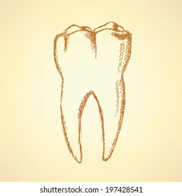 Sketch teeth, vector vintage background eps 10