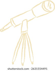 A sketch of a telescope mounted on a tripod with a textured appearance. The drawing shows a long lens and stable stand in a rough, artistic style. Cartoon vector illustration.