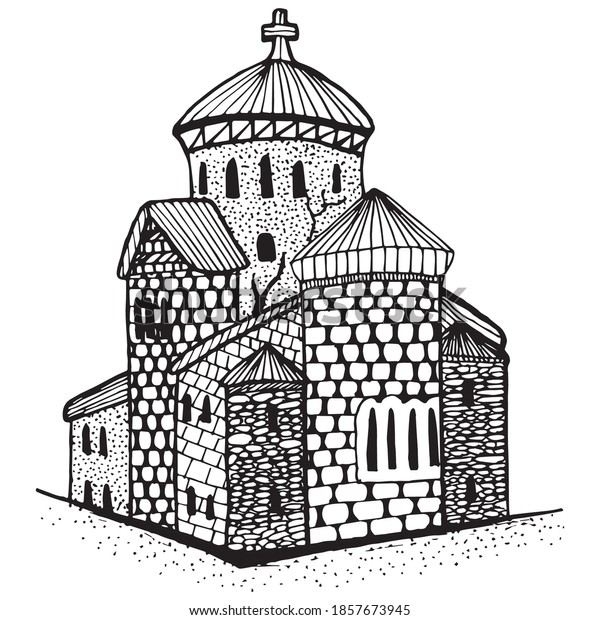 Vektor Stok Sketch Temple Church Vector Illustration Church (Tanpa ...