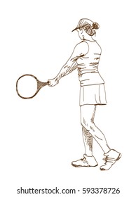 Sketch of Tennis player playing game in vector illustration.