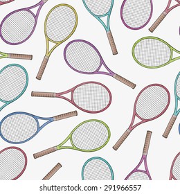 sketch of the tennis racquet and ball, seamless pattern