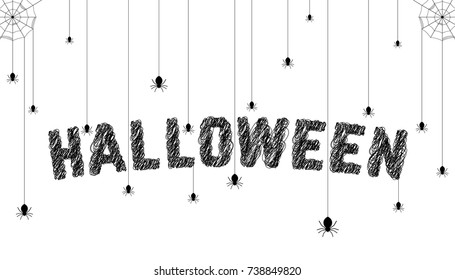 sketch text with spider like happy halloween. simple hand drawn flat style trend modern art graphic design isolated on white background. concept of cartoon banner greeting card with title for holiday