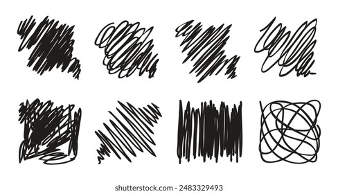 Sketch texture scribble collection. Hand drawn line pen hatching, doodle chalk sketchy clip art, freehand scribble line texture.