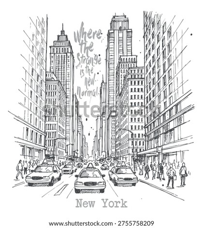 A sketch that captures the pulse of New York. The contrast between the imposing buildings and the constant flow of people in quick, authentic strokes. The soul of the city on paper.