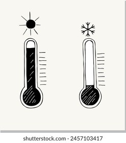 Sketch of Thermometer icon on white paper background vector, vector illustration