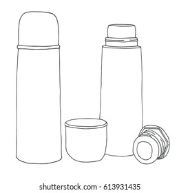 Sketch of a thermos. Vector illustration. Isolated on white background.
