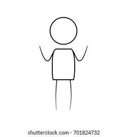 sketch thin contour of pictogram boy standing with hands up in clothes vector illustration
