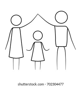 sketch thin contour of pictogram parents holding hands up an girl in the middle of them vector illustration