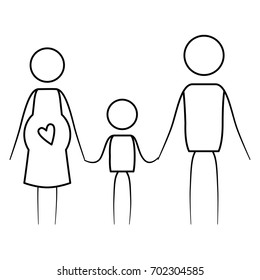 sketch thin contour of pictogram parents with mother pregnancy and boy holding hands vector illustration