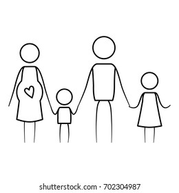 sketch thin contour of pictogram parents with mother pregnancy and children holding hands vector illustration