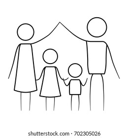 sketch thin contour of pictogram parents holding hands up and children in the middle of them vector illustration