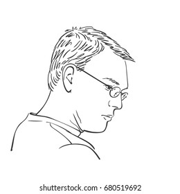 Sketch of thinking man side view, Hand drawn vector illustration isolated on white