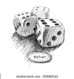 sketch of the three dices on white background