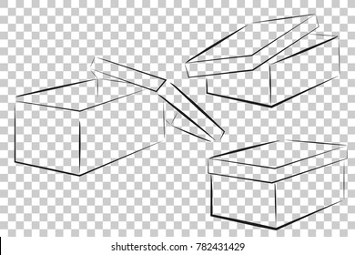 Sketch of Three Perspective Shoe Box, at Transparent Effect Background
