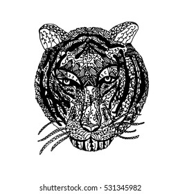 Sketch tiger with pattern on an isolated background