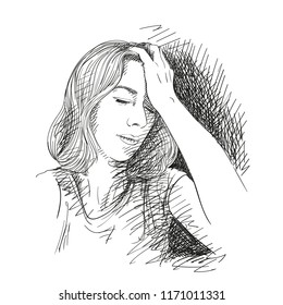 Headache Sketch Images Stock Photos Vectors Shutterstock Tension headaches are rarely severe, so people don't usually end up at the doctor for them. https www shutterstock com image vector sketch tired young woman has headache 1171011331