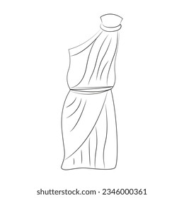 Sketch toga. Ancient Greek Roman clothes. Contour national costume. Outfit with pleats. Historical Dress. isolated object. Drawn. Vector illustration.