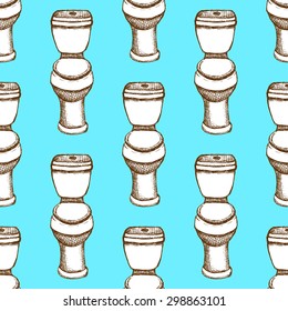 Sketch toilet in vintage style, vector seamless pattern