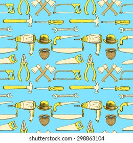 Sketch tools  in vintage style, vector seamless pattern