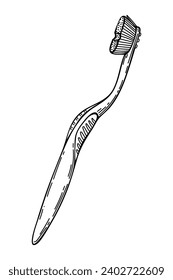 Sketch toothbrush. Dental hygiene. Hand drawn line art illustration.