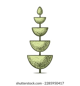 Sketch of topiary conifers. Sheared thuja bowl. Geometric trees for advertising and landscape design. Isolated on white background. Vector