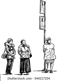 sketch of townswomen at bus stop