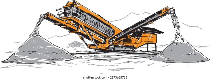 Sketch of a Tracked Incline Screener. Vector Illustration