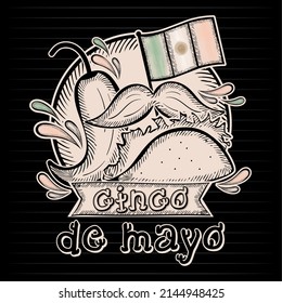 Sketch of traditional mexican food and mustache Vintage cinco de mayo Vector