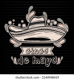Sketch of a traditional mexican hat with ornaments Vintage cinco de mayo Vector