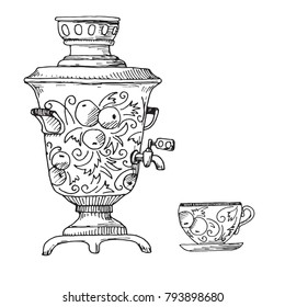 Sketch of the traditional Russian samovar. Vector illustration