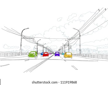 Sketch of traffic road in city for your design