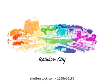 Sketch of traffic road in city for your design