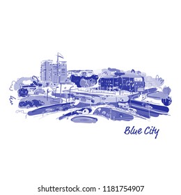 Sketch of traffic road in city for your design