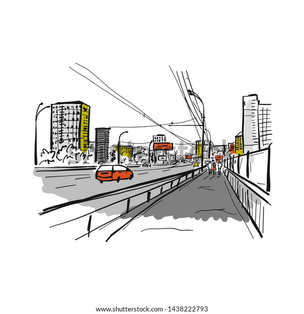 Sketch of traffic
road in city for your
design