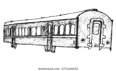 Un boceto de un vagón de tren sin ruedas.