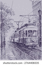 Sketch Tramway station hand drawn vector