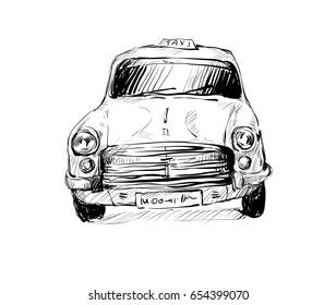 sketch of transportation city in India show local taxi isolated, illustration vector
