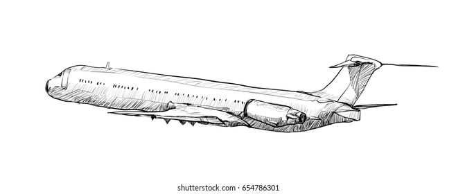 sketch of trasportation show passenger  airplane drawing isolated, illustration vector