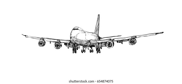 sketch of trasportation show passenger  airplane drawing isolated, illustration vector