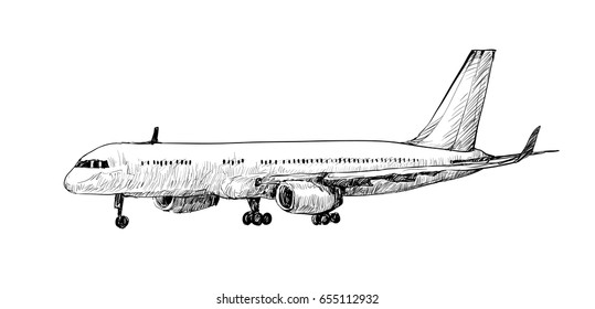 sketch of trasportation show passenger  airplane drawing isolated, illustration vector