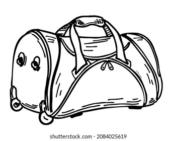 Sketch travel bag. Holdall carryall freehand outline black ink hand drawn logo emblem sketchy in retro doodle style pen.