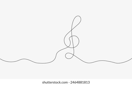 Sketch of Treble clef one line drawning. Abstract music notes song sound icon. Thin line of treble clef. Vector illustration